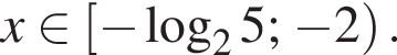 x принадлежит левая квадратная скобка минус логарифм по основанию 2 5; минус 2 правая круглая скобка .